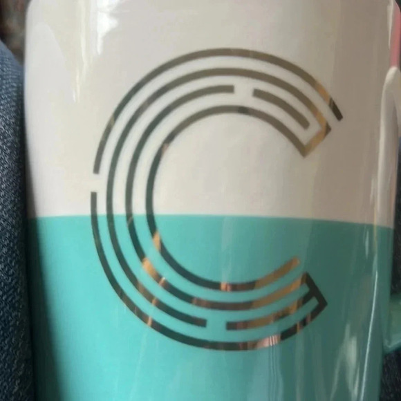 Modern Expressions Monogram Golden C Coffee Tea Soup Mug Turquoise White - Picture 7 of 11